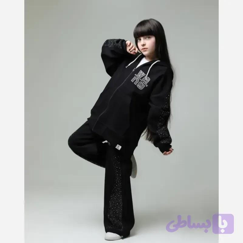 ست سوییشرت و شلوار دخترانه دورس سه نخ نگین دار پاییزه — تصویر 1