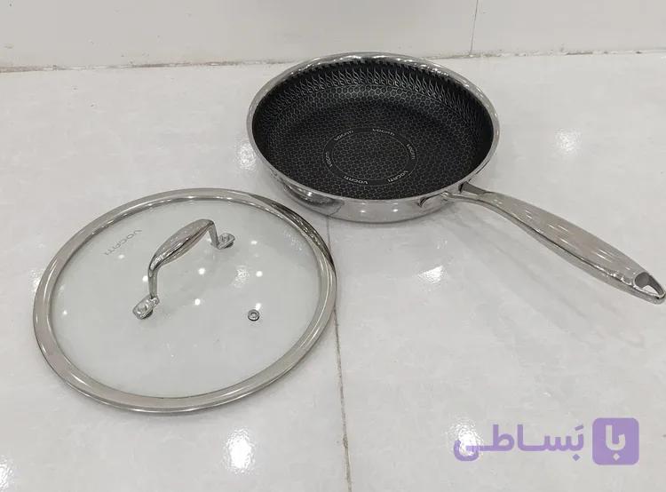 سرویس قابلمه استیل لیزری سه‌لایه ووگاتی اصلی سایز بزرگ ۸ پارچه مدل CW-TRI-8S | استیل ضدزنگ 304 با درب پیرکس