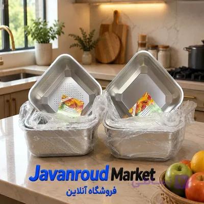 آبکش و لگن مربعی 8 پارچه استیل یونیک