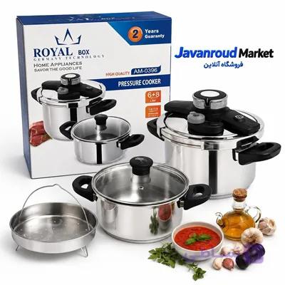 ست زودپز و قابلمه رویال باکس مدل AM-0396 با ظرفیت ۶ و ۸ لیتر — تصویر 1