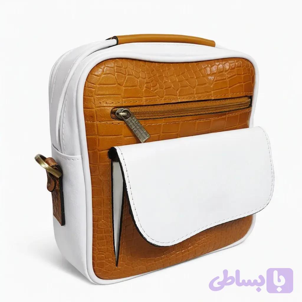 کیف دوشی چرم طبیعی ترکیبی (کروکو و ساده) – مدل اسپرت و اداری ۲۷ در ۲۳ — تصویر 1
