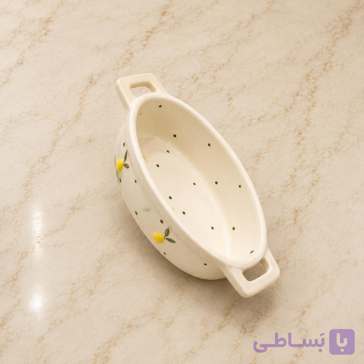 ظرف سرو سرامیکی طرح لیمو | اردوخوری بیضی دو دسته