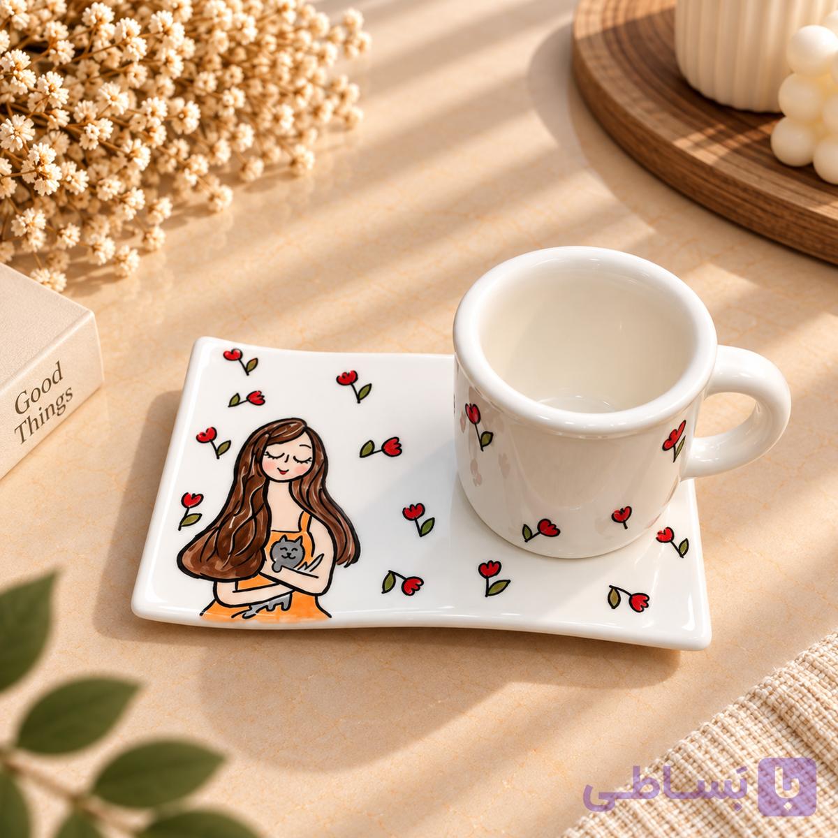ست قهوه‌خوری سرامیکی طرح‌دار با زیره — تصویر 1