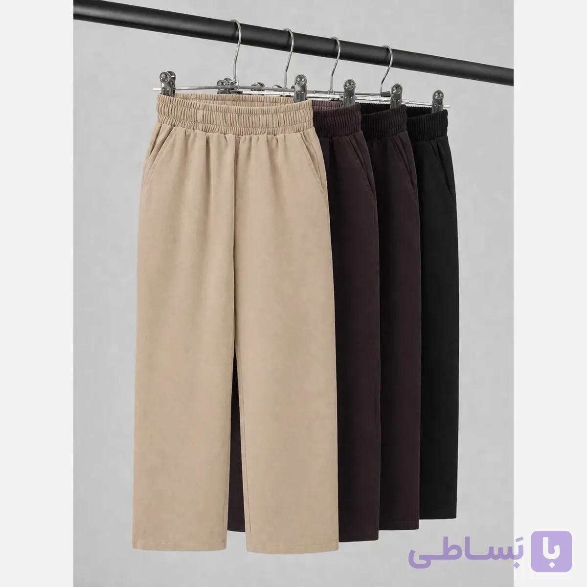 شلوار کتان نیم بگ اسپرت دخترانه و پسرانه 5 تا 11 سال رنگ قهوه ای و کرم — تصویر 1
