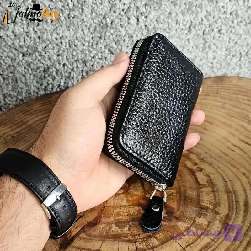 جاکارتی زیپدار چرم طبیعی گاوی مناسب آقایان و خانمها ابعاد 11 در 7 سانتیمتر — تصویر 1