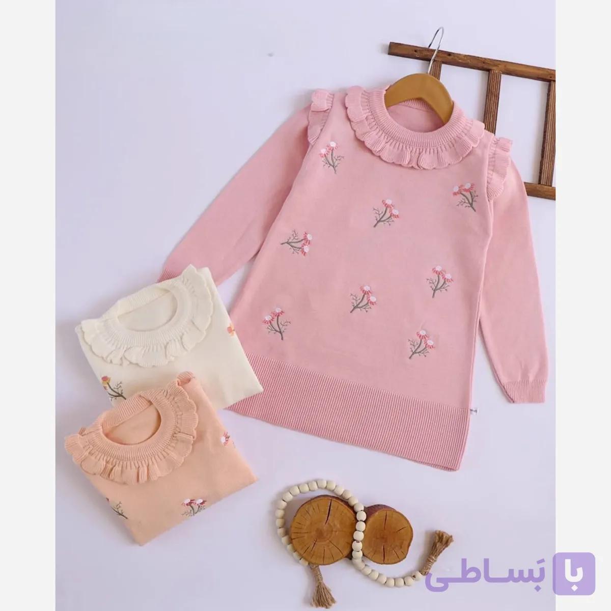 بلوز پاییزه دخترانه تونیک بافت طرح گلدار سایز 2 تا 6 سال — تصویر 1