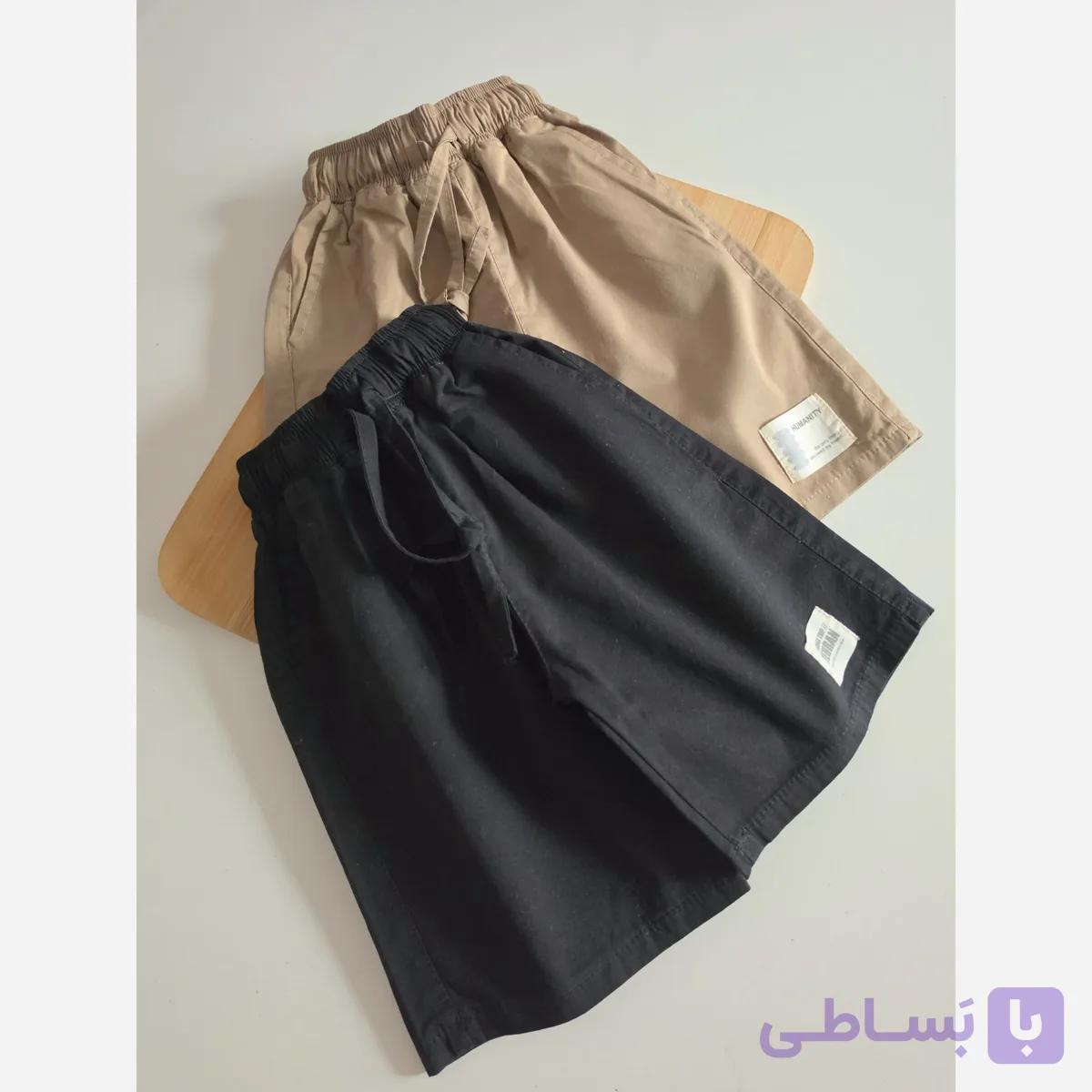 شلوارک کتان لش پسرانه زیر زانو سایز 3 تا 10 سال مشکی و نسکافه ای — تصویر 1