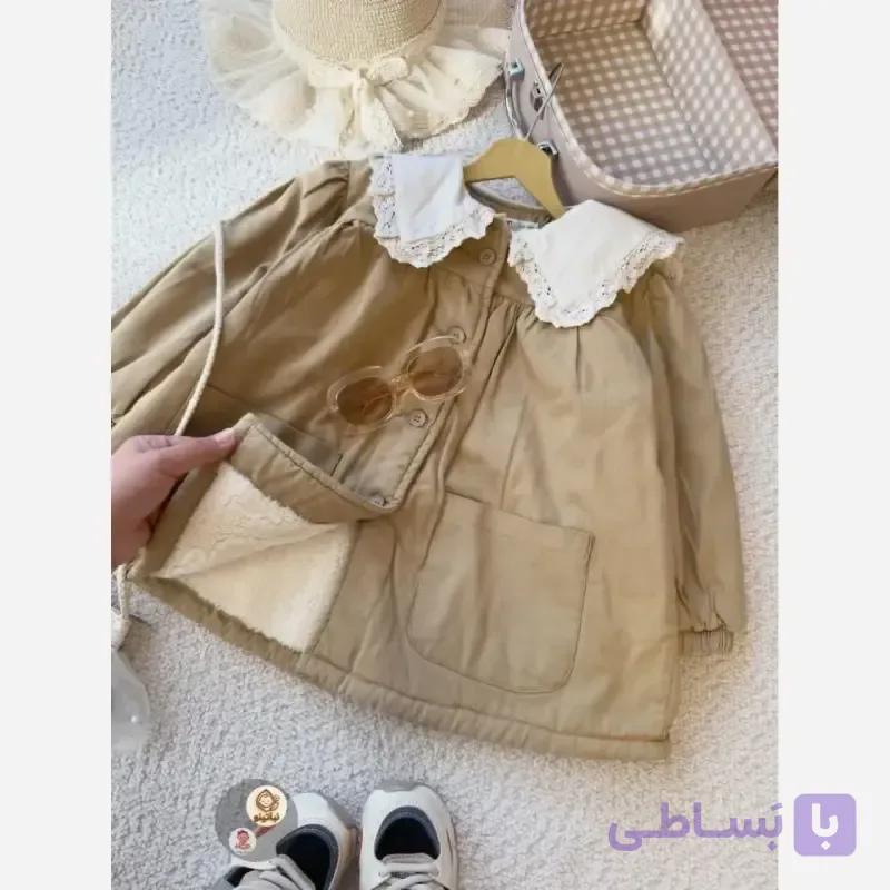 پالتو دخترانه کتان خزدار گلدوزی شده سایز 1 تا 6 سال — تصویر 1