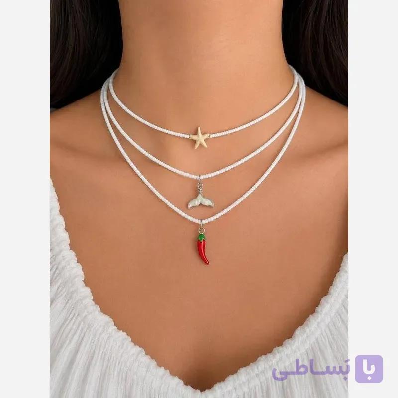 گردنبند منجوقی دخترانه مدل فلفل پلاستیکی با پلاک فلزی — تصویر 1