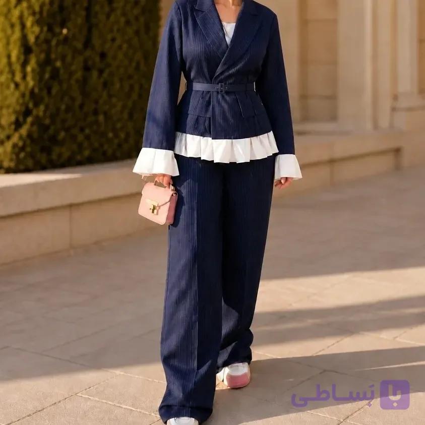 کت شلوار زنانه مدل ماهور پارچه مازراتی خرج کار سفید سایز 38 تا 50 — تصویر 1