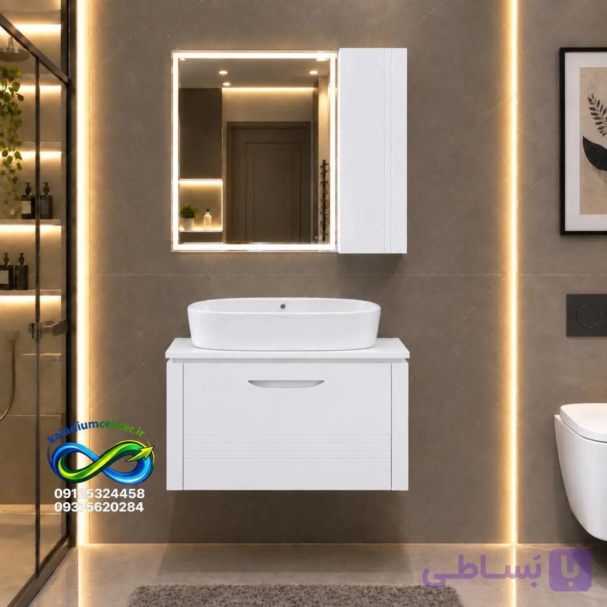 روشویی کابینتی 40 در 60 ست کامل باکاسه گاتریا طرح لبخند سفید — تصویر 1