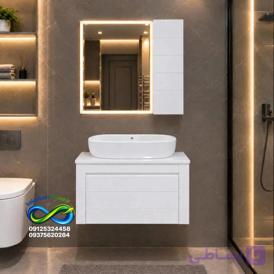 روشویی کابینتی 40 در 60 ست کامل باکاسه گاتریا لاوین تمام سفید — تصویر 1