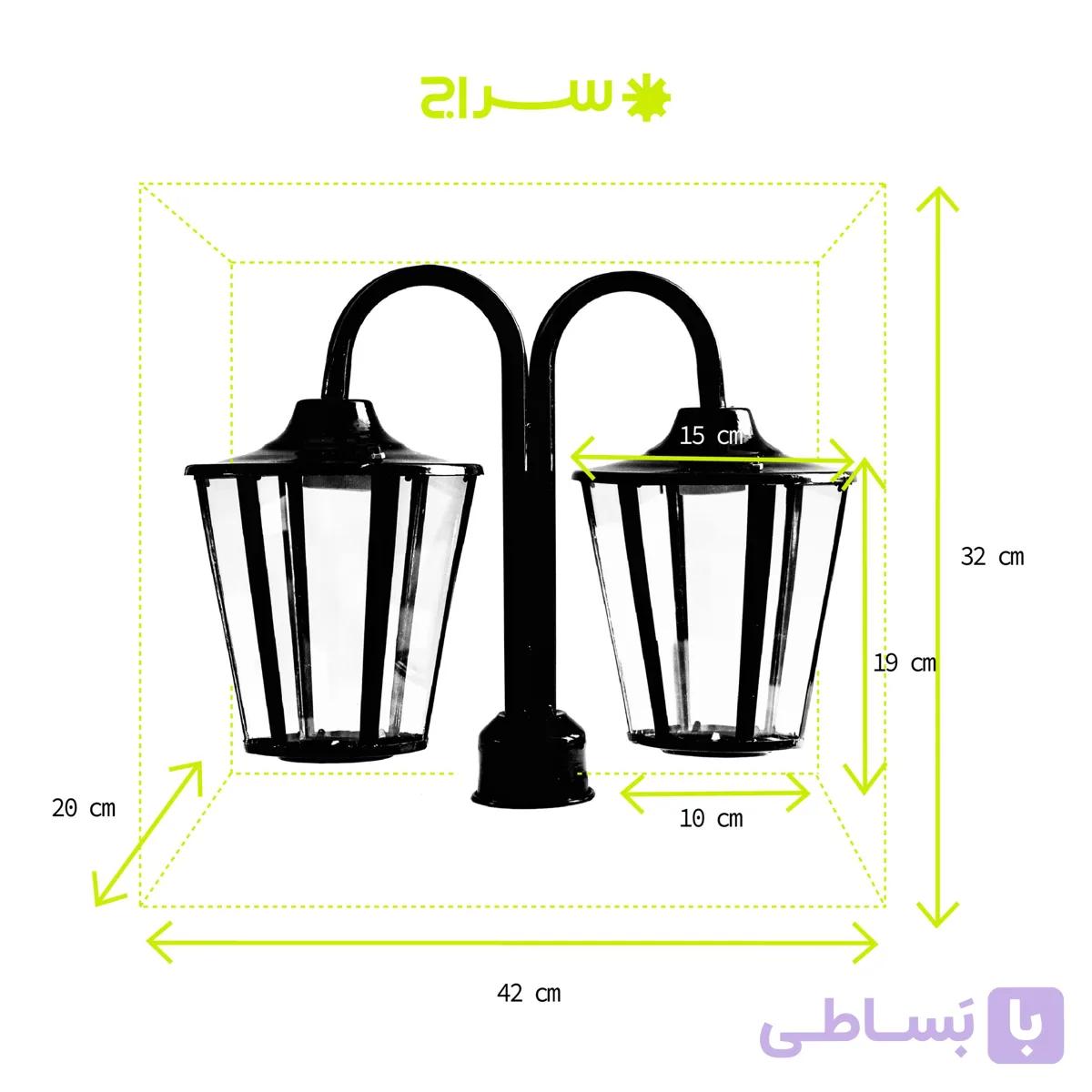چراغ حیاطی و پارکی سرلوله دوشاخه فلزی مدل P-2SH — تصویر 1