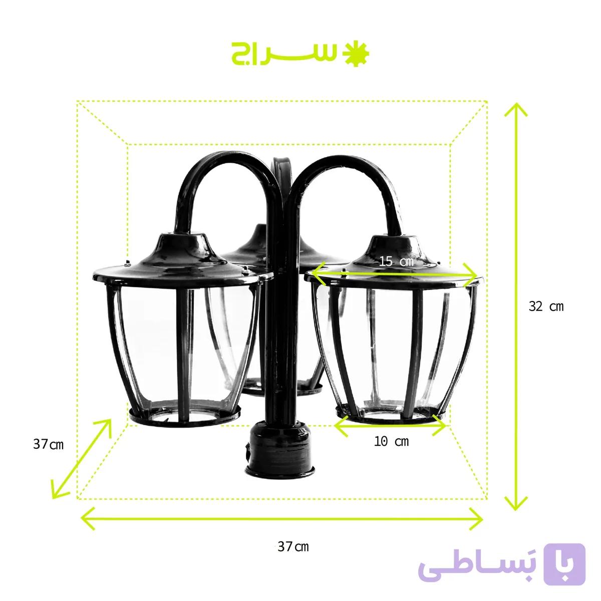 چراغ حیاطی و پارکی سرلوله سه‌شاخه فلزی مدل P-3SC — تصویر 1