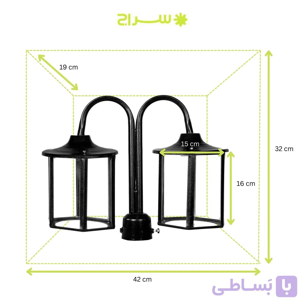 چراغ حیاطی و پارکی سرلوله دوشاخه فلزی مدل P-2SB — تصویر 1