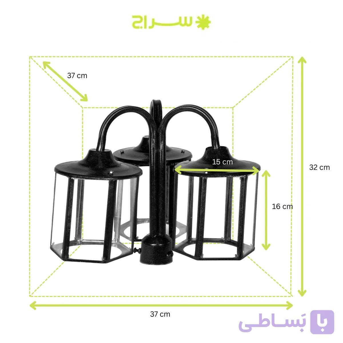 چراغ حیاطی و پارکی سرلوله سه شاخه فلزی مدل P-3SB — تصویر 1
