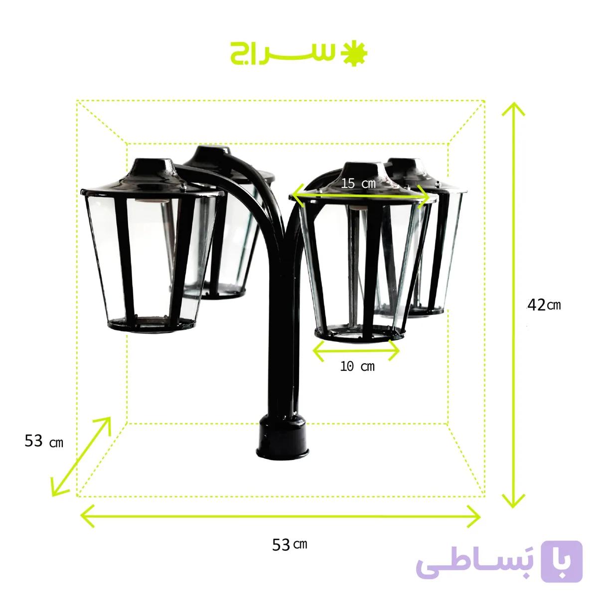 چراغ سرلوله حیاطی و پارکی چهارشاخه فلزی مدل P-4JH — تصویر 1