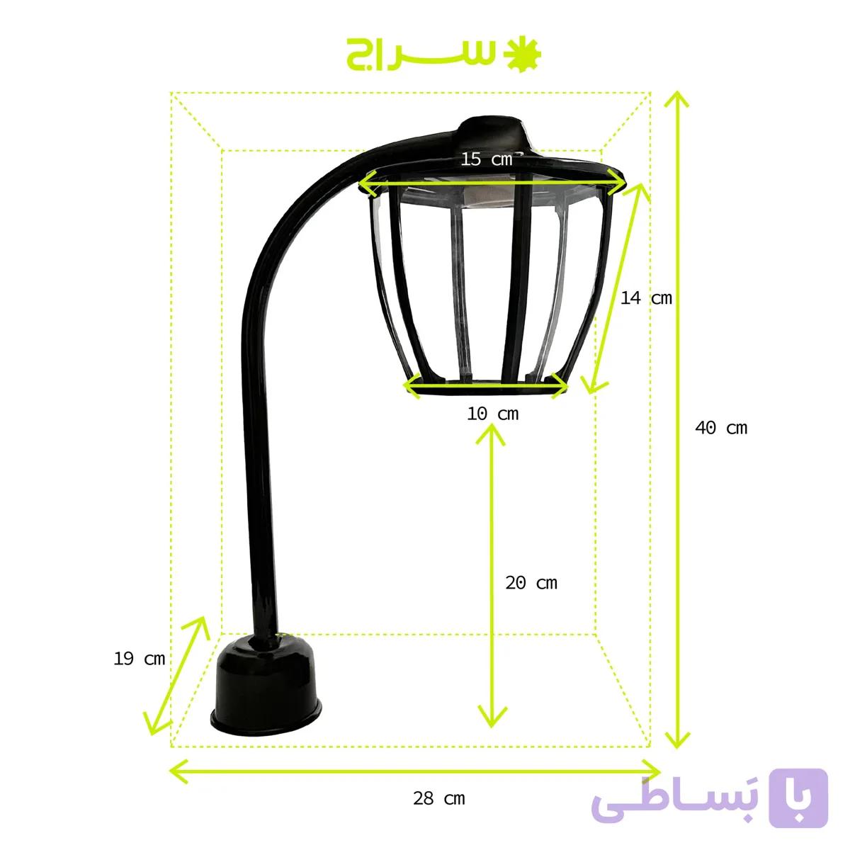 چراغ حیاطی و پارکی سرلوله تک شاخه فلزی مدل P-1JC — تصویر 1