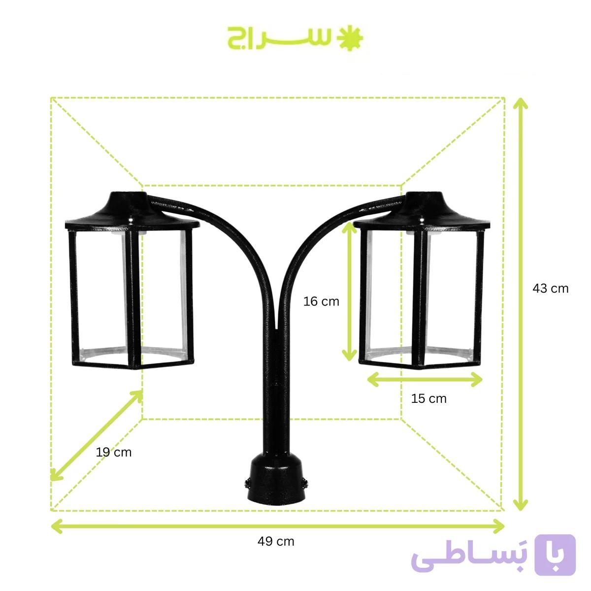 چراغ حیاطی و پارکی سرلوله دوشاخه فلزی مدل P-2JB — تصویر 1