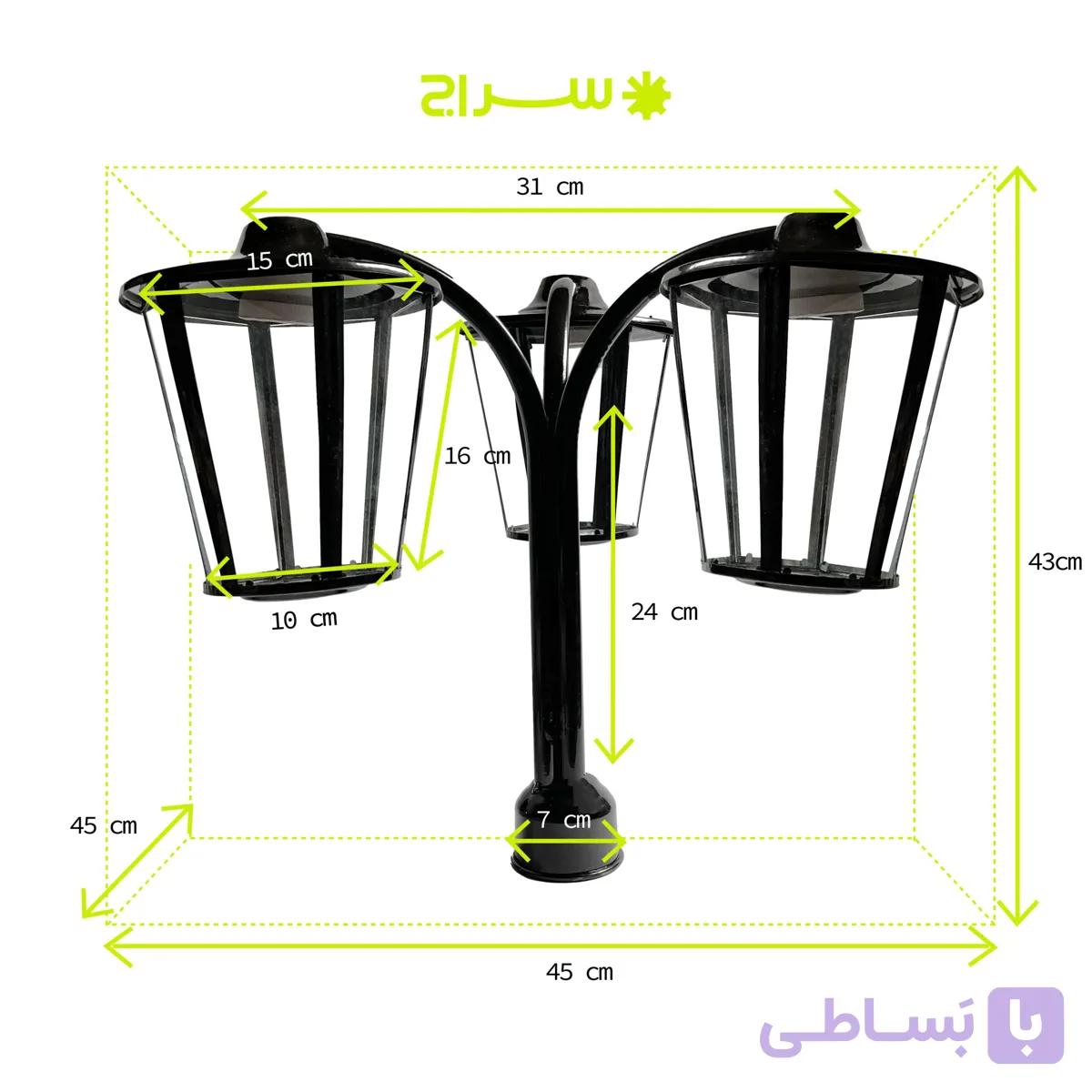 چراغ حیاطی و پارکی سرلوله سه شاخه فلزی مدل P-3JH — تصویر 1