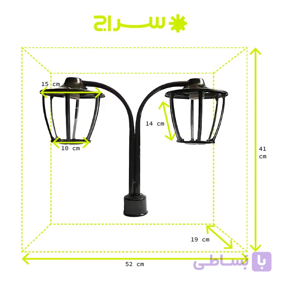 چراغ حیاطی و پارکی سرلوله دوشاخه فلزی مدل P-2JC — تصویر 1