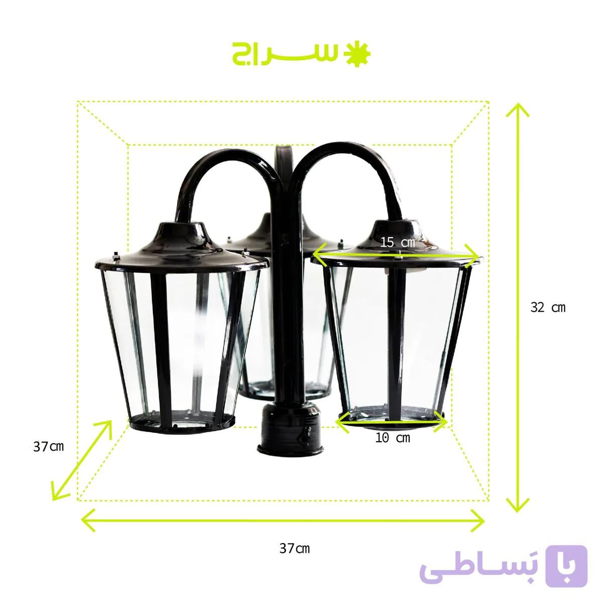 چراغ حیاطی و پارکی سرلوله سه شاخه فلزی مدل P-3SH — تصویر 1