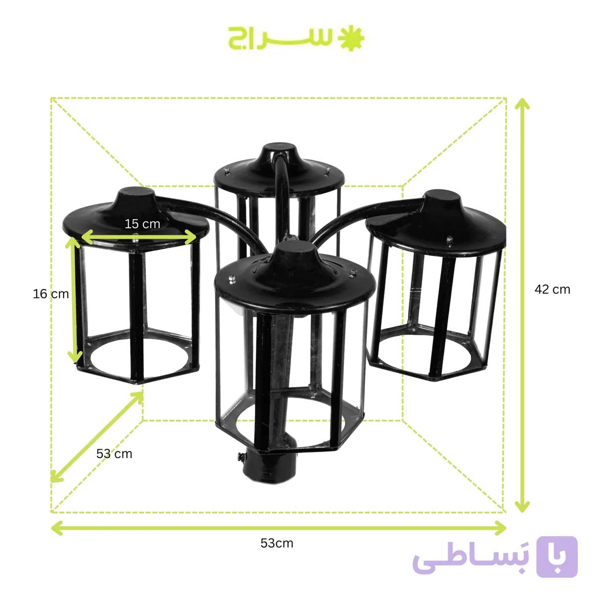چراغ سرلوله حیاطی و پارکی چهارشاخه فلزی مدل P-4JB — تصویر 1