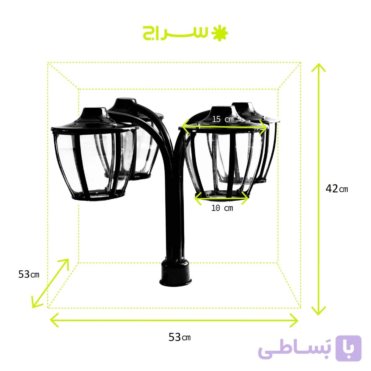 چراغ حیاطی و پارکی سرلوله چهارشاخه فلزی مدل P-4JC — تصویر 1