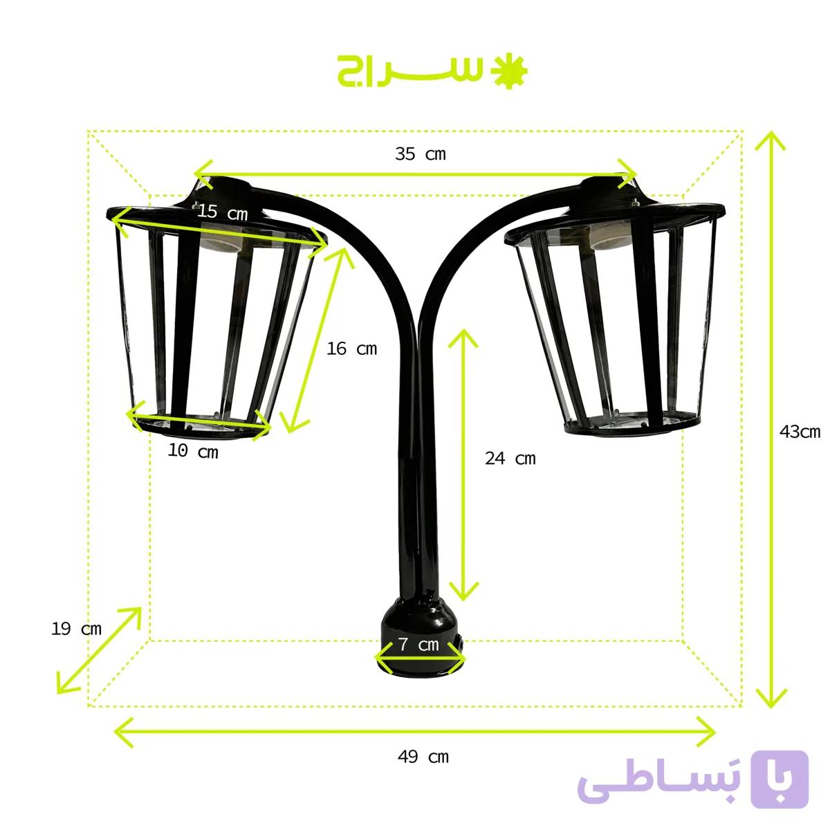 چراغ حیاطی و پارکی سرلوله دوشاخه فلزی مدل P-2JH — تصویر 1