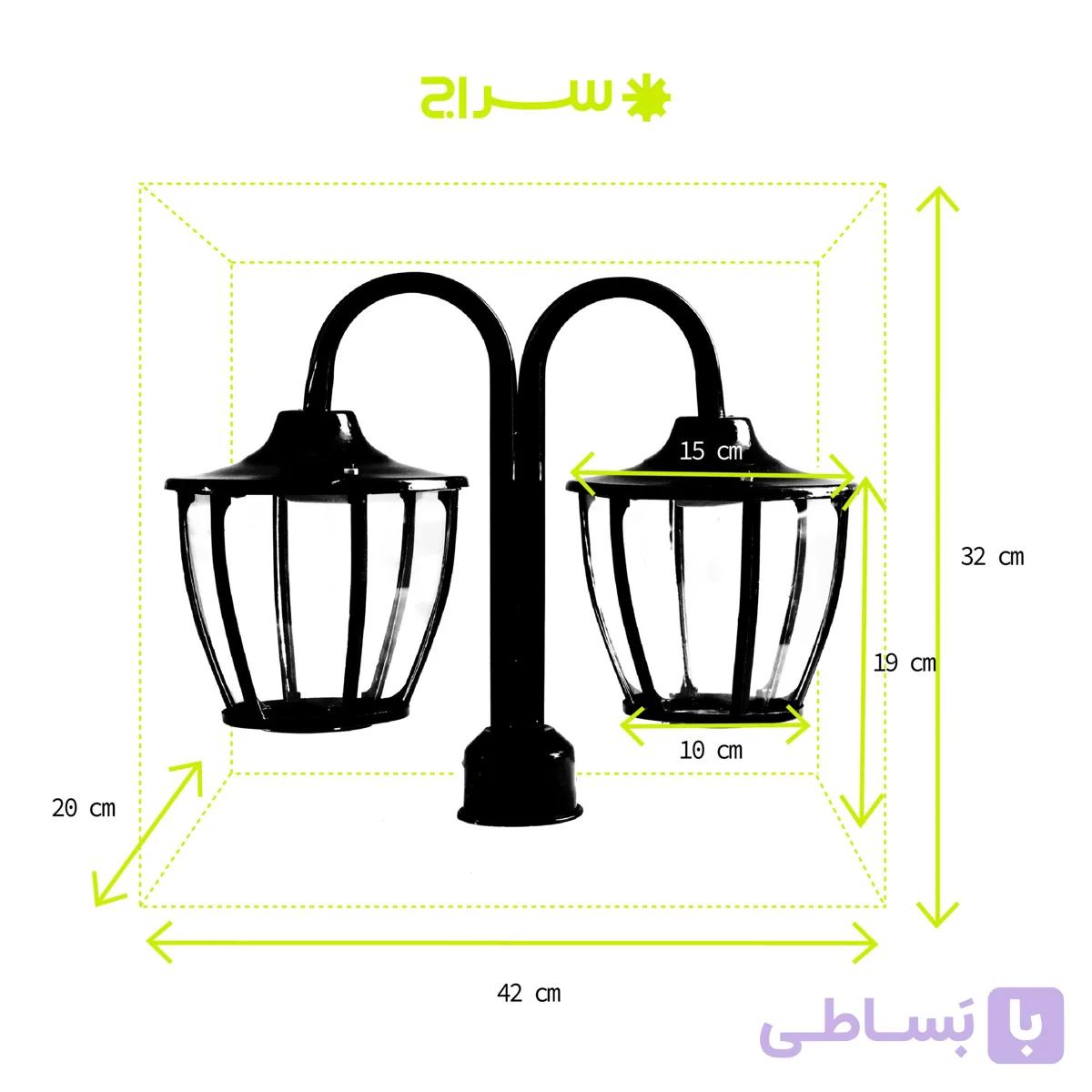 چراغ حیاطی و پارکی سرلوله دوشاخه فلزی مدل P-2SC — تصویر 1
