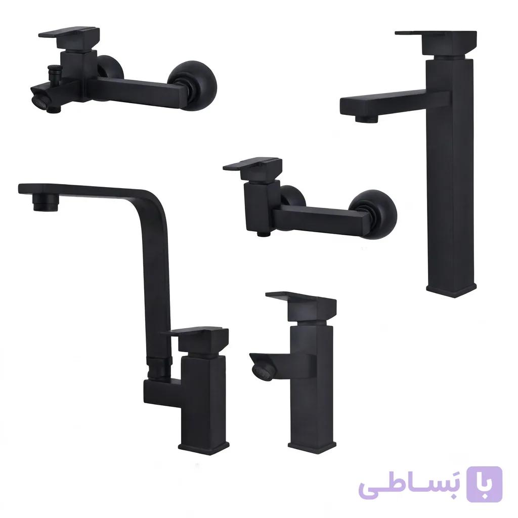 ست شیرآلات بهداشتی مدل فلت -مجموعه 4 عددی (مشکی مات، کروم و کروم مات)