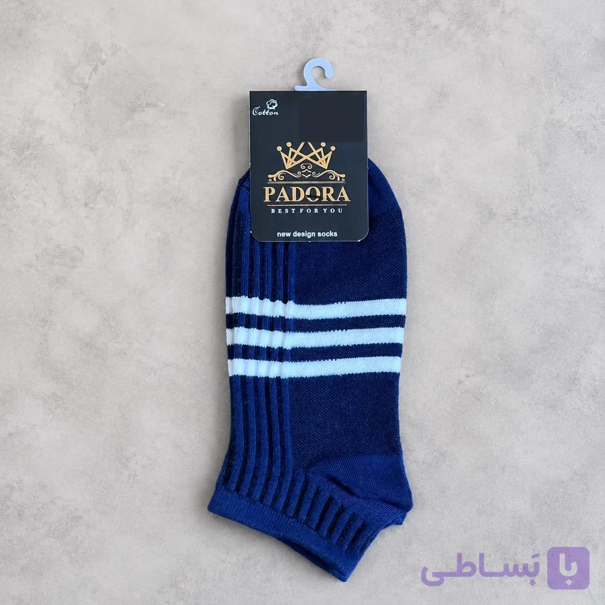 جوراب مچی اسپرت نخی | پادورا (PADORA) | طرح سه خط سرمه‌ای — تصویر 1