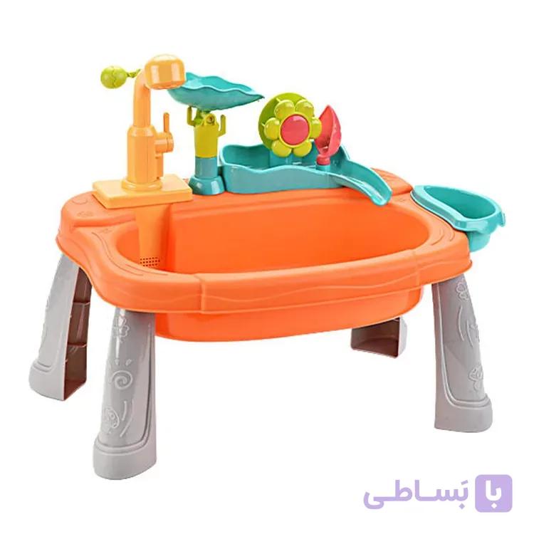 ست سینک ظرفشویی پایه‌دار اسباب بازی با آسیاب آبی و ست میوه — تصویر 1