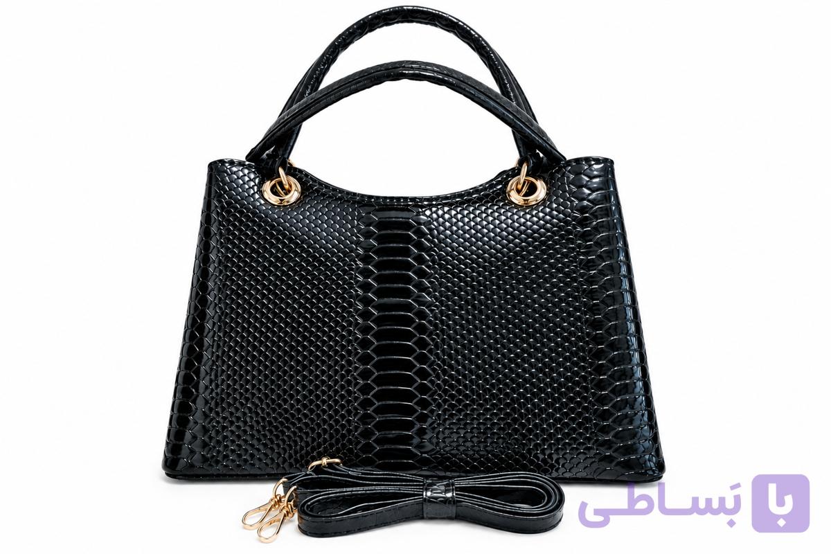 کیف دستی و دوشی زنانه ورنی طرح (کروکودیلی) – ZARA مشکی براق