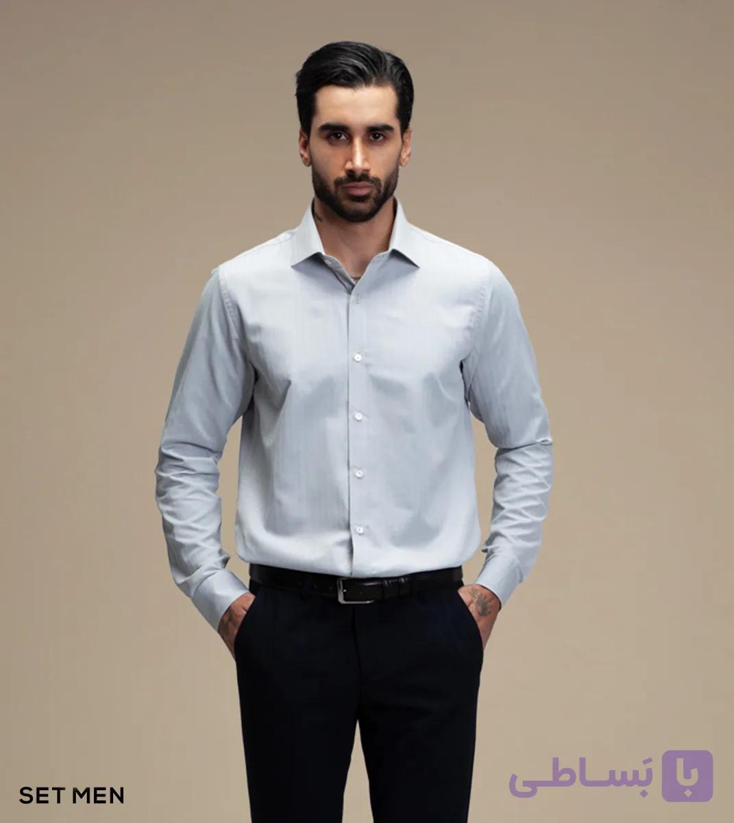 پیراهن مردانه آستین بلند طرح جناغی