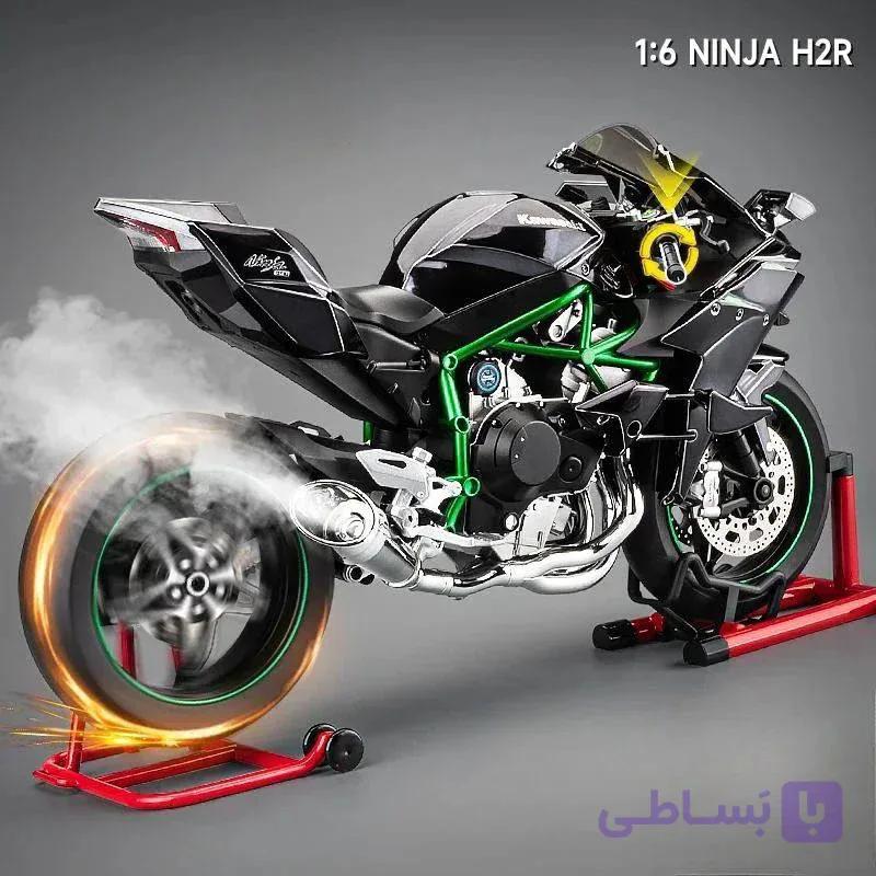 ماکت فلزی موتور کاوازاکی نینجا H2R استارتی دودزا بزرگ 1/6 چراغدار و موزیکال تک جعبه سفارشی XLG Kawasaki Ninja H2R Diecast Motorcycle 1:6 Scale — تصویر 1