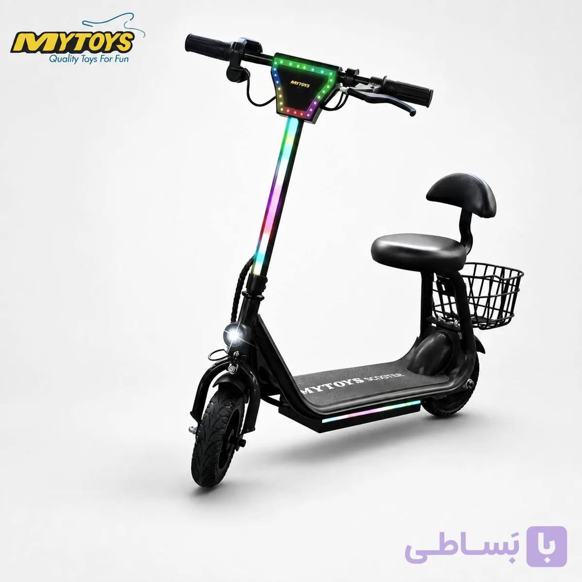 اسکوتر برقی دسته دار مینی برند MYTOYS  MT390 | خرید اسکوتر برقی با صندلی و سبد — تصویر 1
