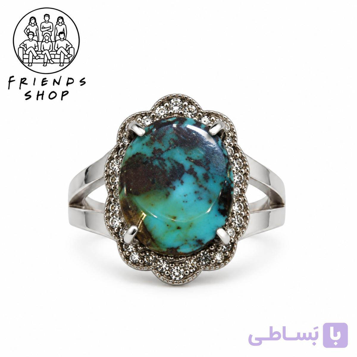 انگشتر رنگ ثابت زنانه نگین فیروزه نیشابور طبیعی کد 1013 — تصویر 1