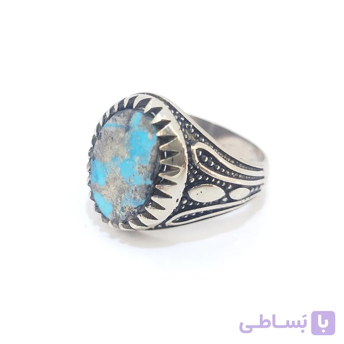 انگشتر مردانه نقره روس نگین فیروزه نیشابور طبیعی کد RMN-1056 — تصویر 1