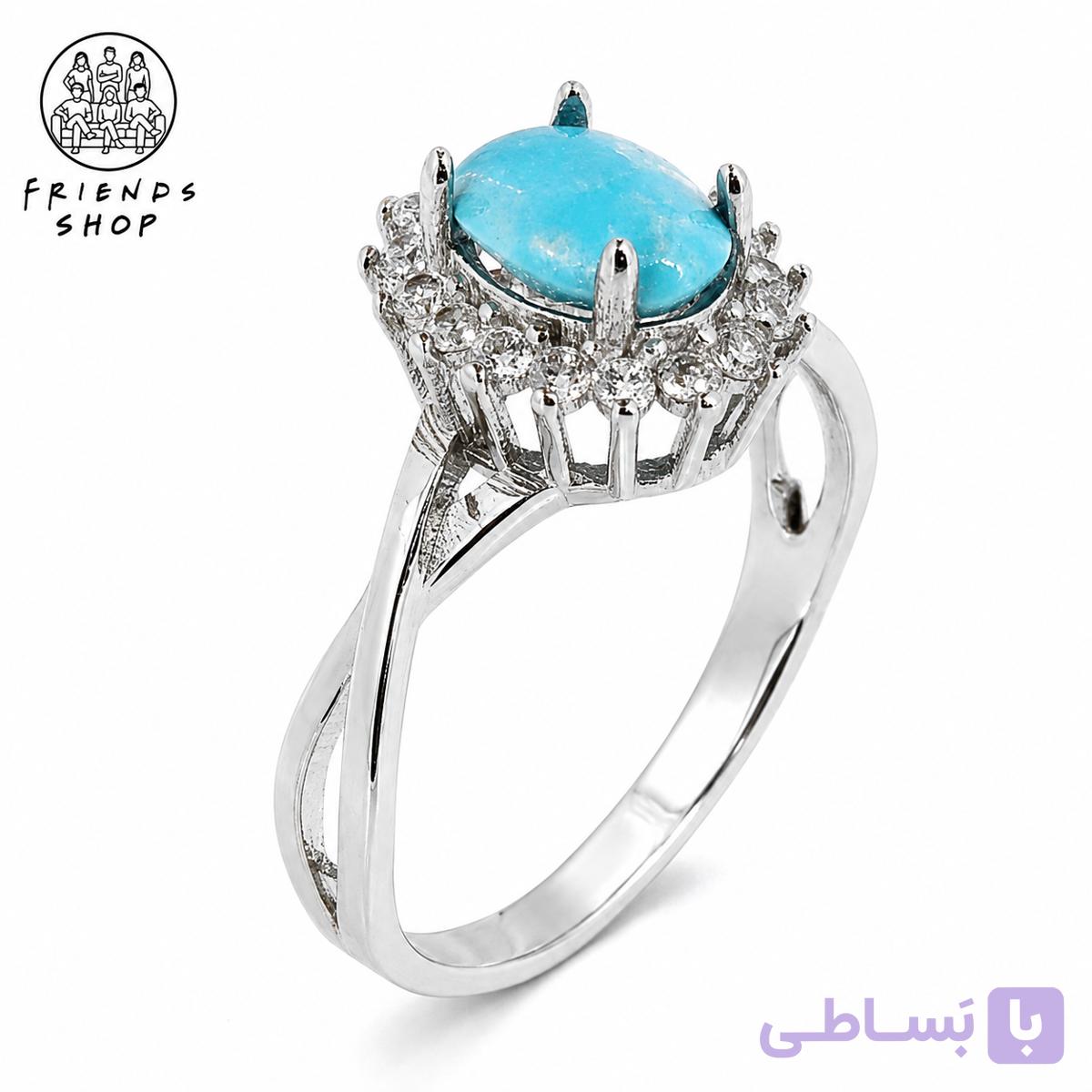 انگشتر رنگ ثابت زنانه نگین فیروزه نیشابور طبیعی کد 1021 — تصویر 1