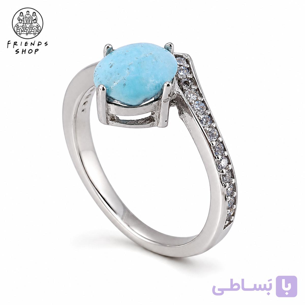 انگشتر رنگ ثابت زنانه نگین فیروزه نیشابور طبیعی کد RMN-1007 — تصویر 1