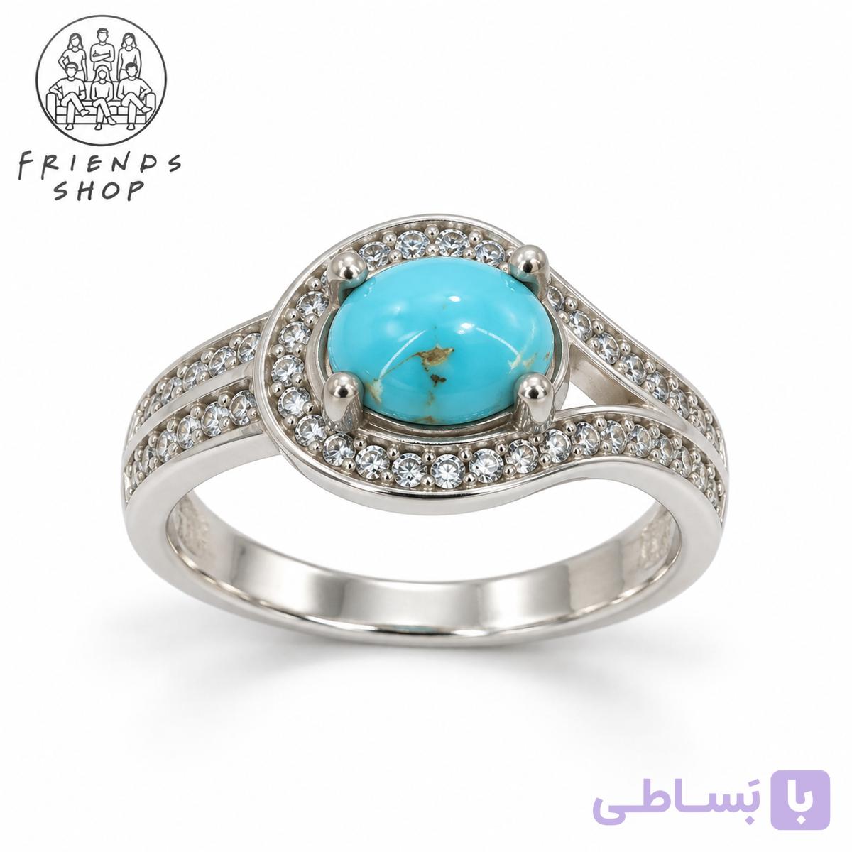 انگشتر رنگ ثابت زنانه نگین فیروزه نیشابور طبیعی کد 1002 — تصویر 1