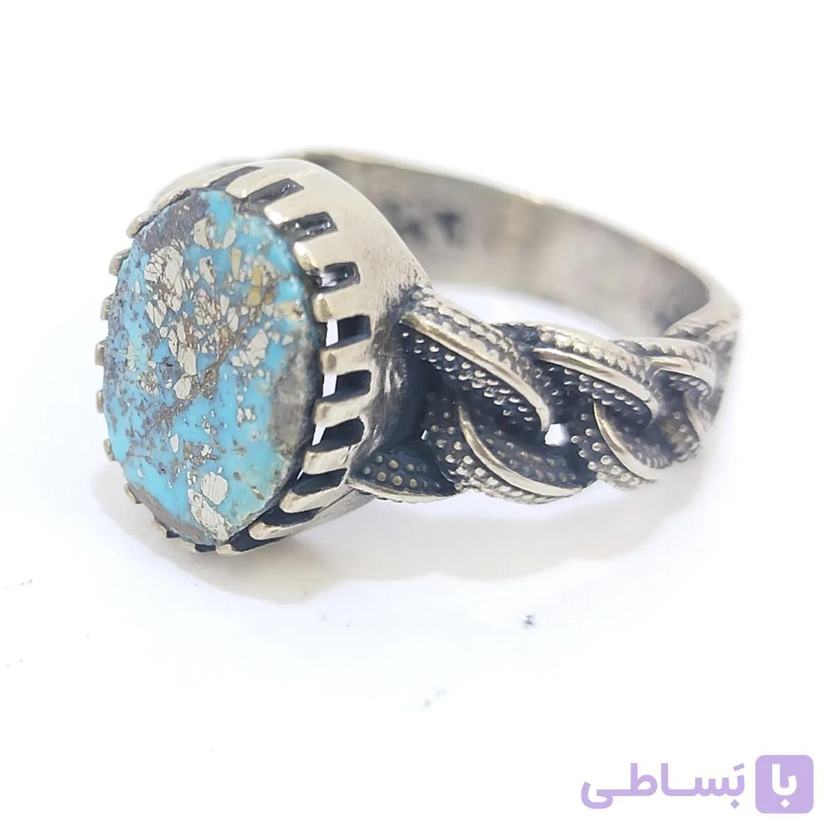 انگشتر مردانه نقره روس نگین فیروزه نیشابور طبیعی کد RMN-1052 — تصویر 1
