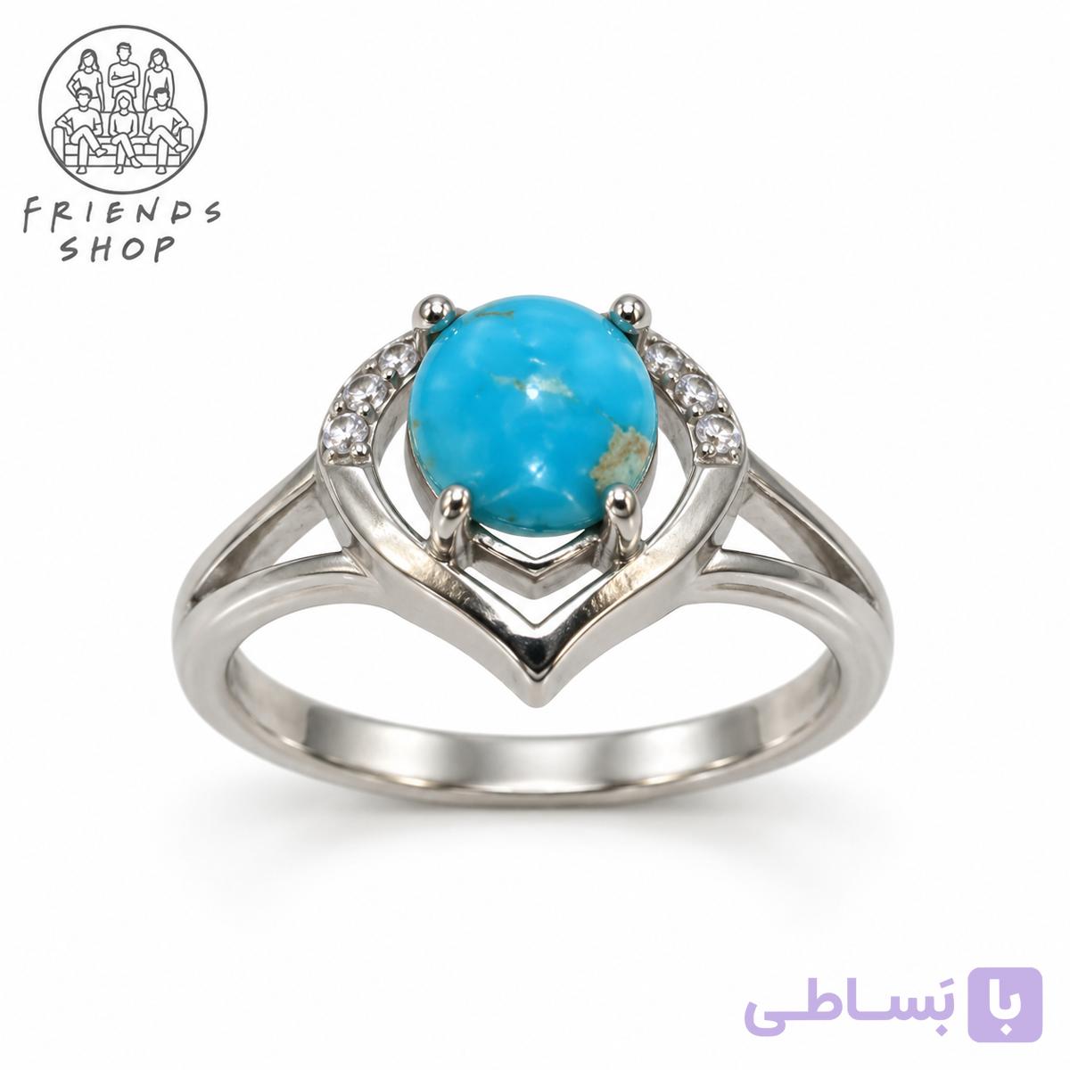 انگشتر رنگ ثابت زنانه نگین فیروزه نیشابور طبیعی کد 1003 — تصویر 1