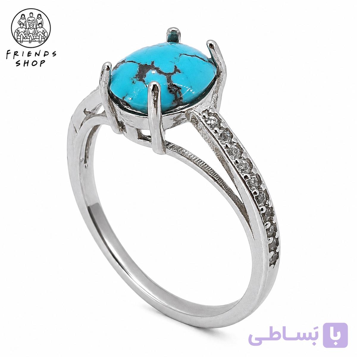 انگشتر رنگ ثابت زنانه نگین فیروزه نیشابور طبیعی کد 1009 — تصویر 1