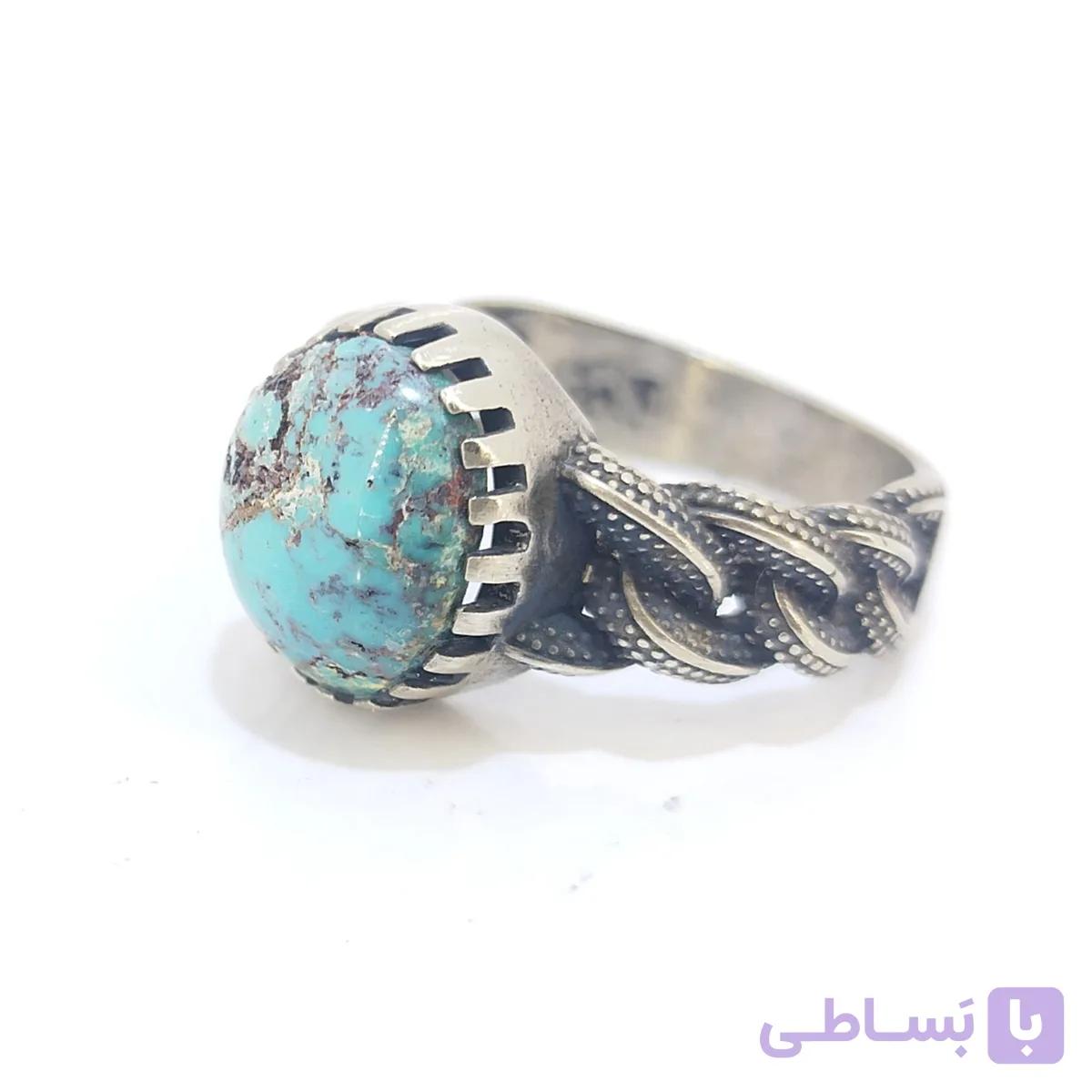انگشتر مردانه نقره روس نگین فیروزه نیشابور طبیعی کد RMN-1054 — تصویر 1