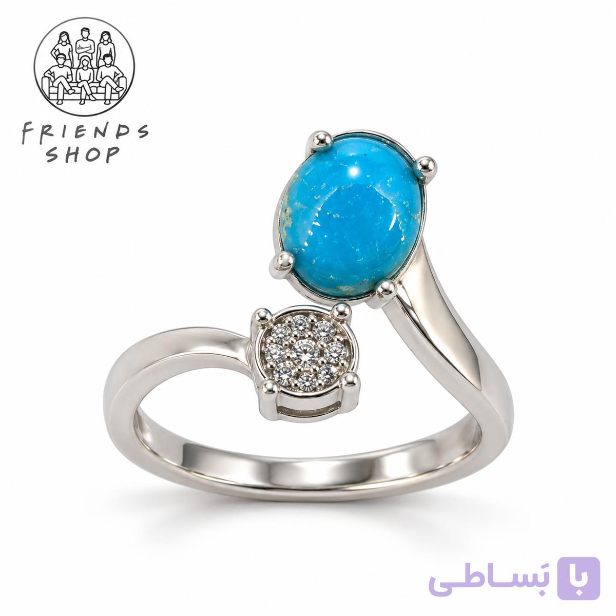 نگشتر رنگ ثابت زنانه نگین فیروزه نیشابور طبیعی کد 1020 — تصویر 1
