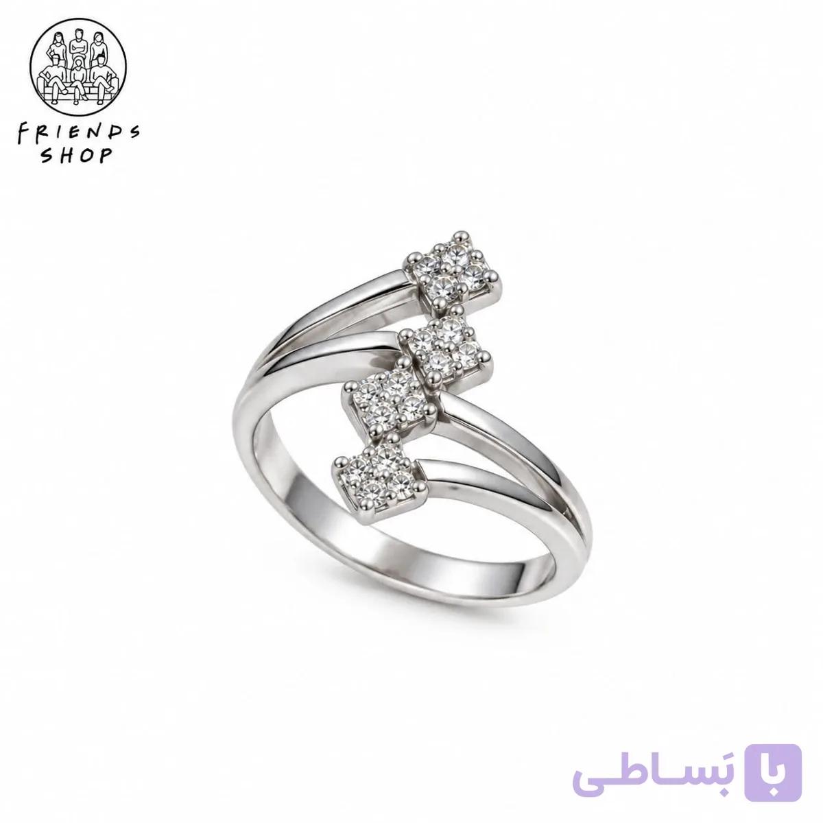 انگشتر زنانه نقره ۹۲۵ مدل سولیتر مستطیلی نگین‌دار کد 1002-RFS — تصویر 1