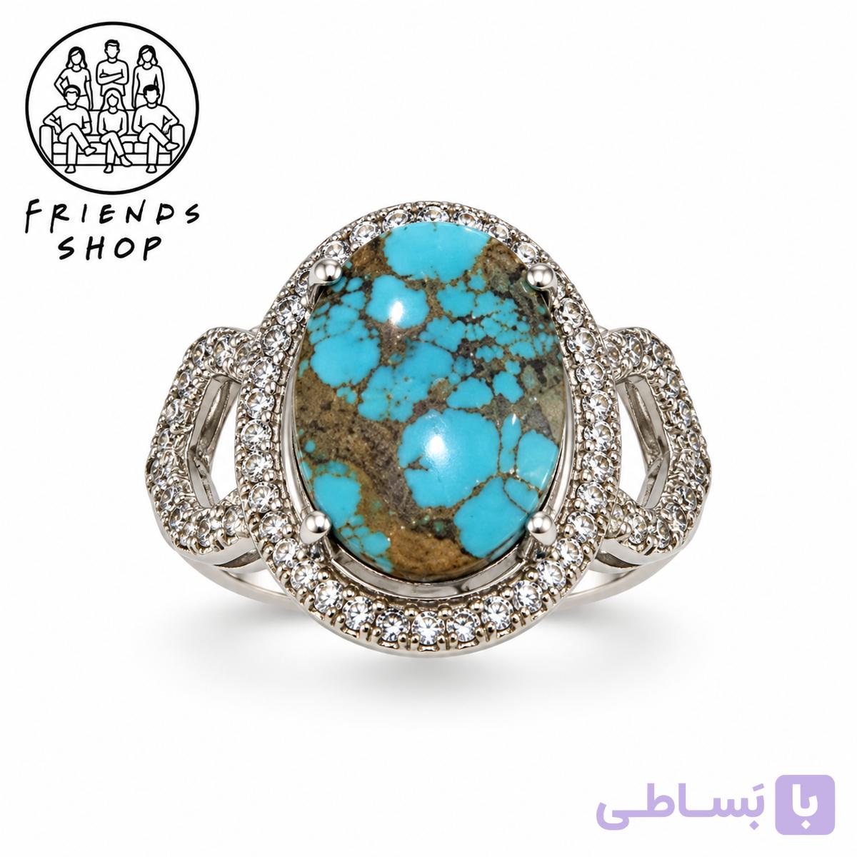 انگشتر رنگ ثابت زنانه نگین فیروزه نیشابور طبیعی کد 1010 — تصویر 1