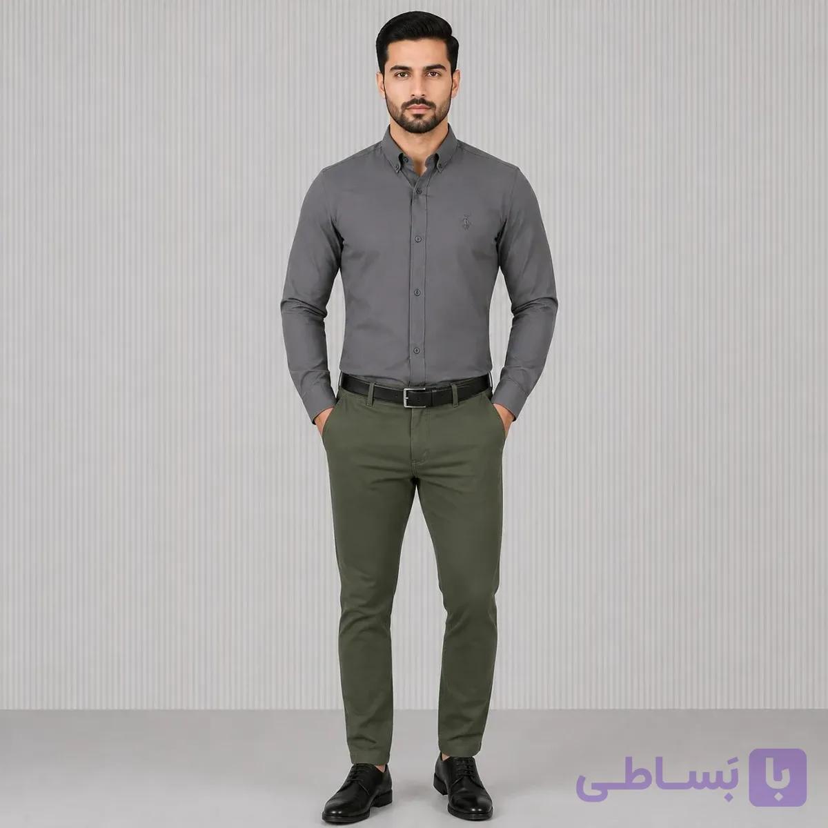 پیراهن تنسل مردانه آستین بلند ساده قواره اندامی دکمه دار